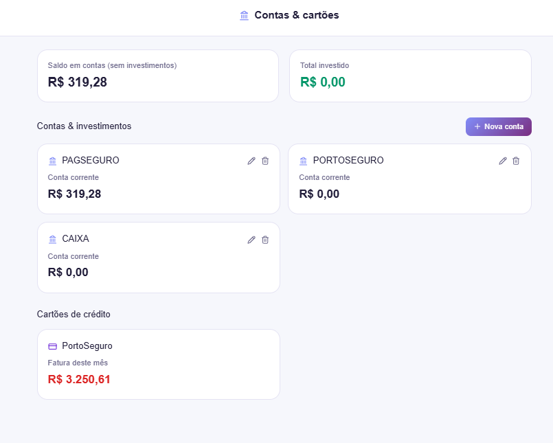 Contas & cartões