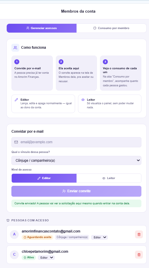 Gerenciar acessos e convidar membros